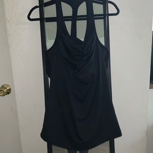 Open back black workout tank top